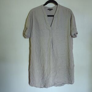 Hilary Radley Taupe Mini Dress with Pockets, Cuffed Sleeves Women's Size L